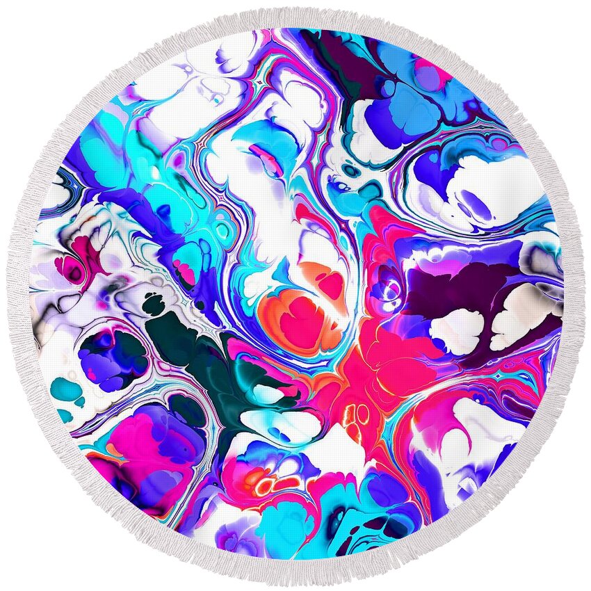 Colorful Round Beach Towel featuring the digital art Tukiman - Funky Artistic Colorful Abstract Marble Fluid Digital Art by Sambel Pedes