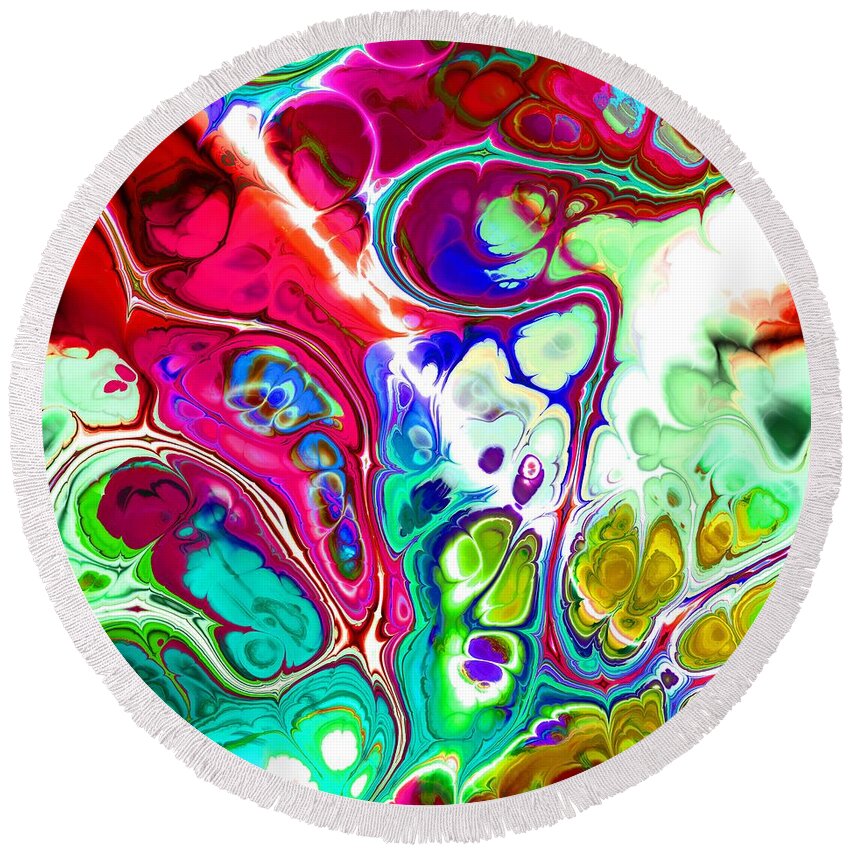 Colorful Round Beach Towel featuring the digital art Tukiran - Funky Artistic Colorful Abstract Marble Fluid Digital Art by Sambel Pedes