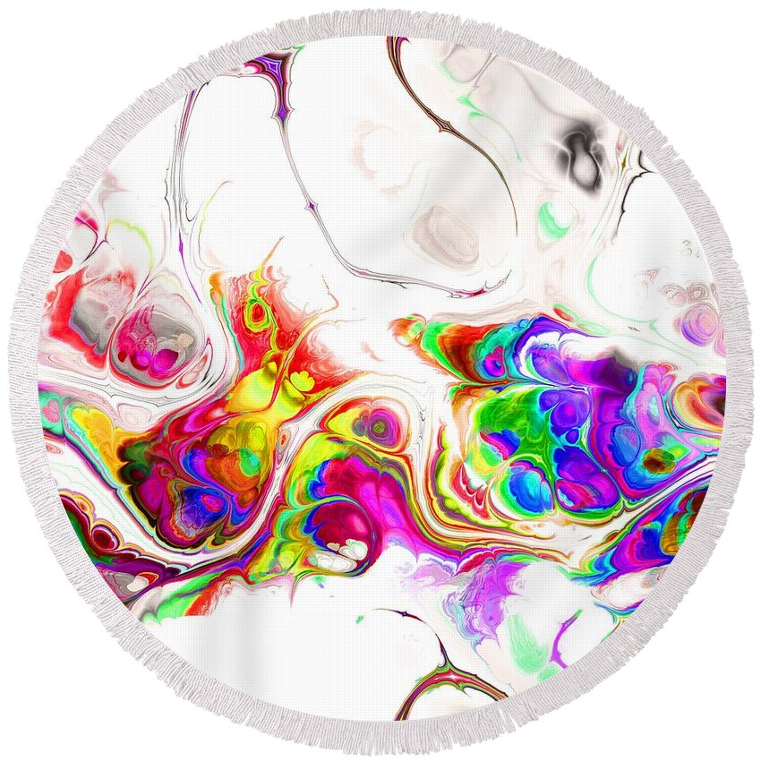 Colorful Round Beach Towel featuring the digital art Tukiyem - Funky Artistic Colorful Abstract Marble Fluid Digital Art by Sambel Pedes