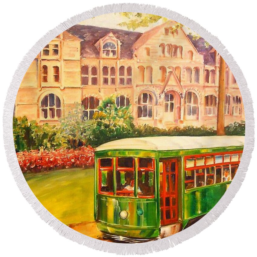 Tulane Round Beach Towel featuring the painting Tulane in New Orleans by Diane Millsap