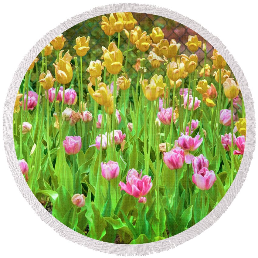 Tulips Round Beach Towel featuring the photograph Tulips by Cathy Kovarik