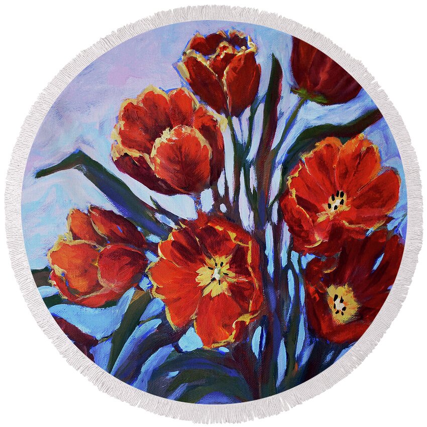 Tulips Round Beach Towel featuring the painting Tulips by Jo Smoley