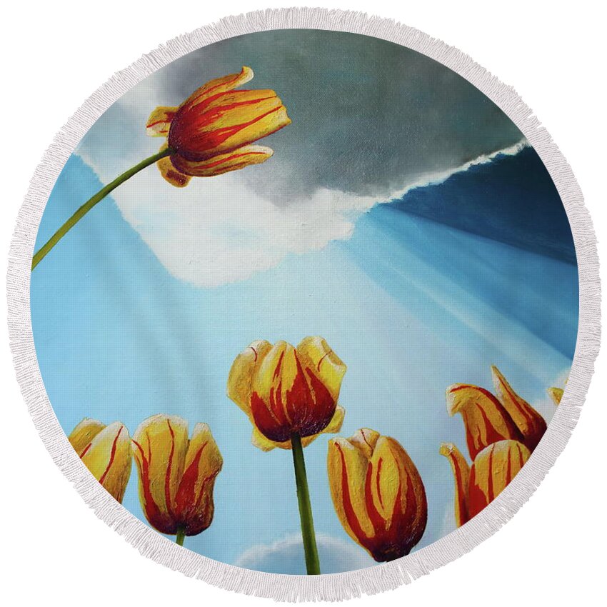 Tulip Round Beach Towel featuring the painting Tulips under the sun by Russell Hinckley