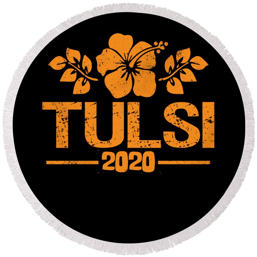 Election Round Beach Towel featuring the digital art Tulsi Gabbard 2020 Aloha by Flippin Sweet Gear