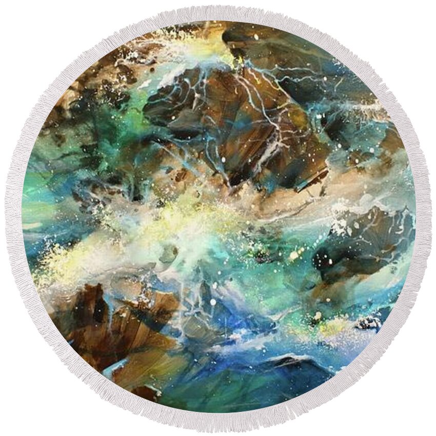 Abstract Round Beach Towel featuring the painting Turmoil 2 by Michael Lang