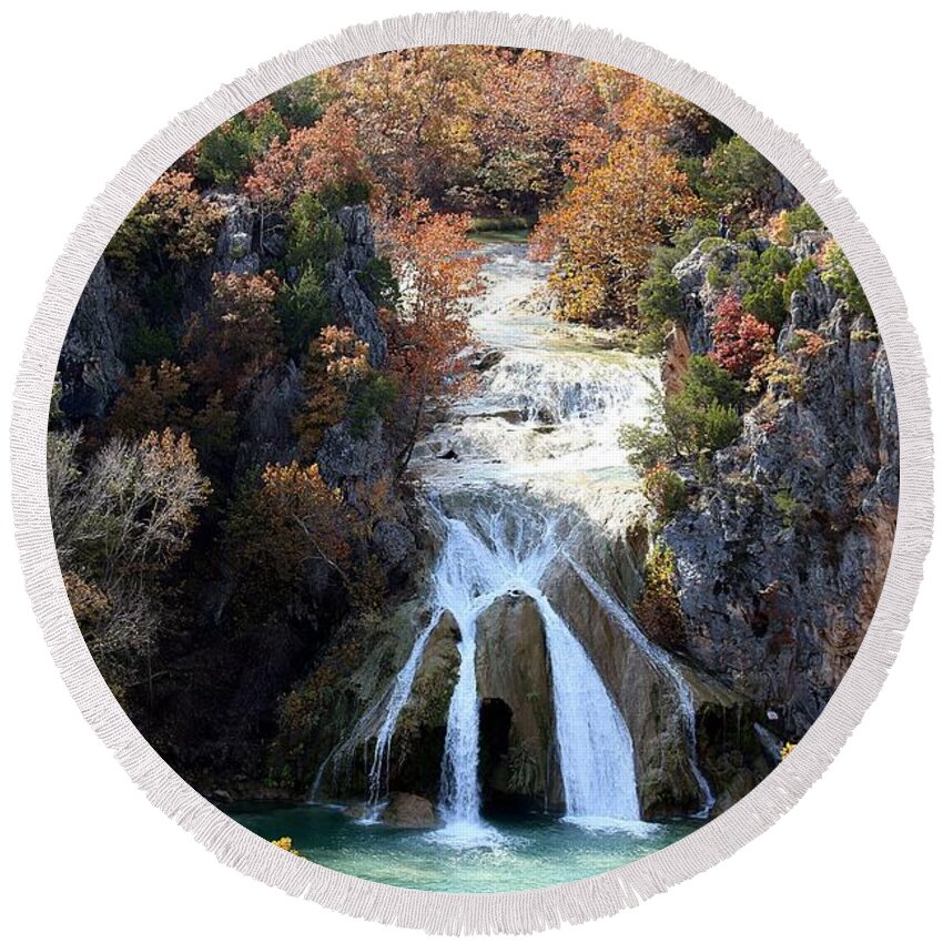 Nature Round Beach Towel featuring the photograph Turner Falls Waterfall in Fall by Sheila Brown