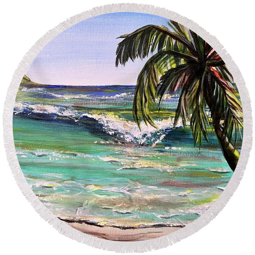 Palm Round Beach Towel featuring the painting Turquoise Bay by Kelly Smith