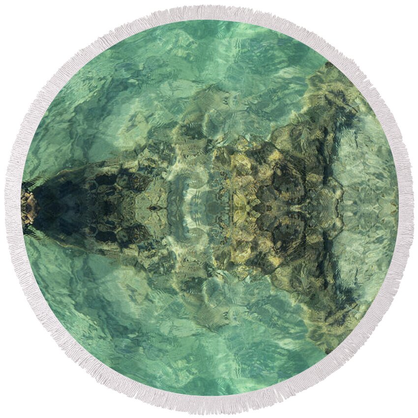 Turquoise Round Beach Towel featuring the digital art Turquoise sea water and soft waves by Adriana Mueller