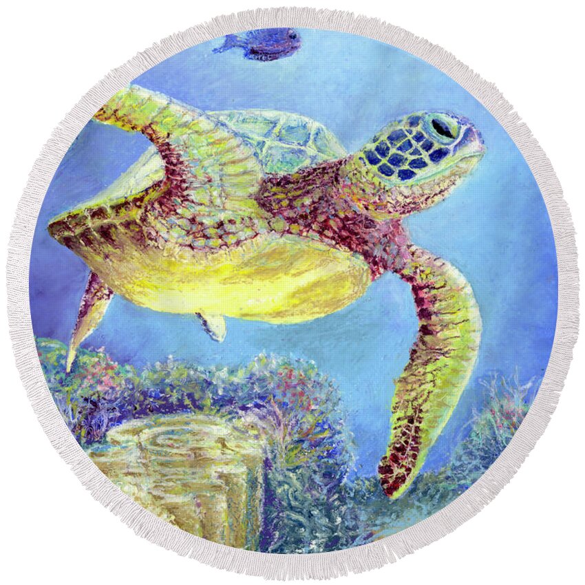 Turtle Round Beach Towel featuring the painting TurtlePainting by Arthur Fix
