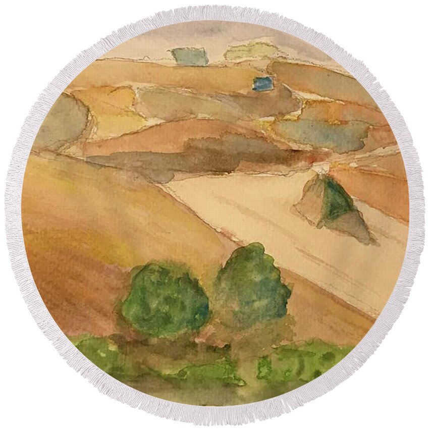  Round Beach Towel featuring the painting Tuscan Fields by John Macarthur