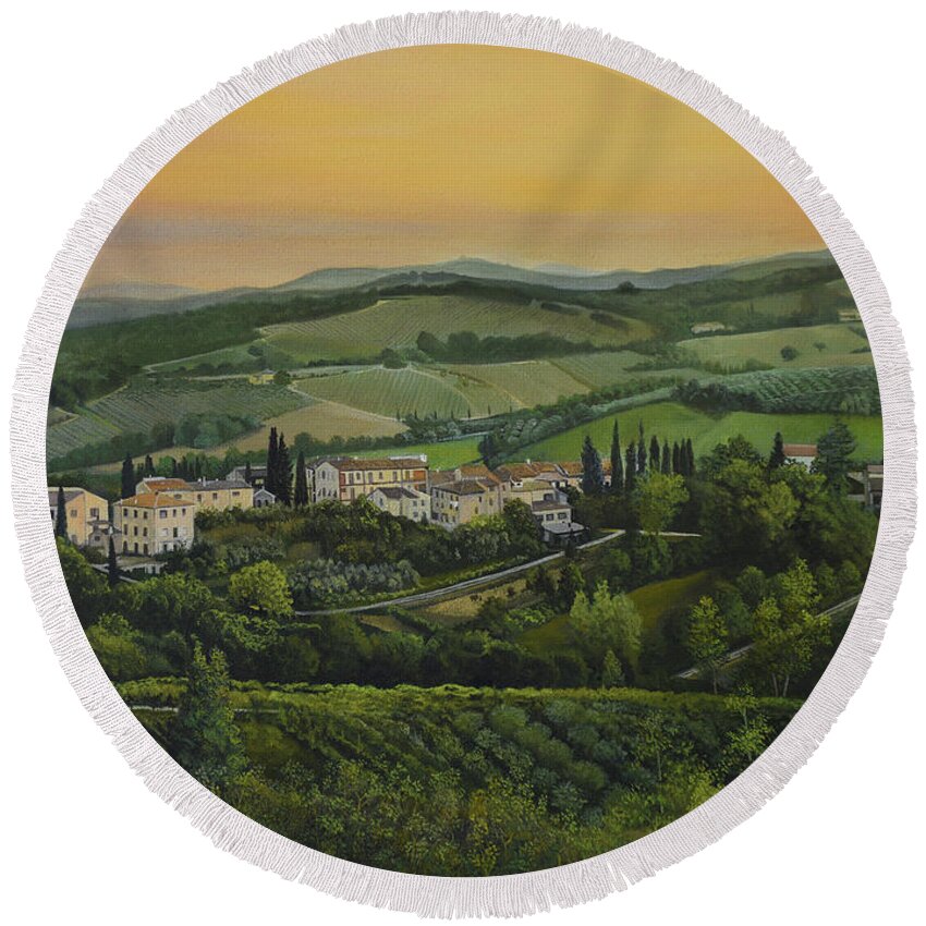 Tuscany Round Beach Towel featuring the painting Tuscany Italy by Charles Owens