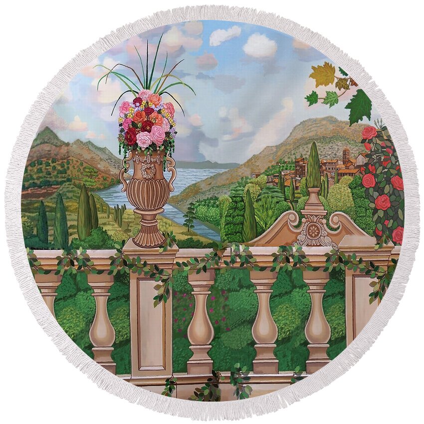  Round Beach Towel featuring the painting Tuscany River Shower Curtain Version by Bonnie Siracusa