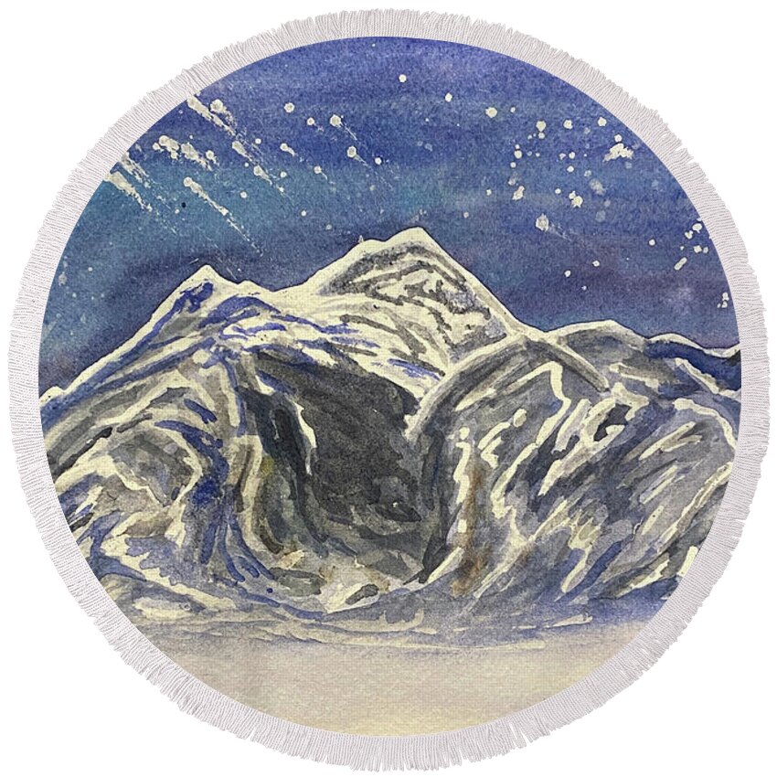 Mt Baker Round Beach Towel featuring the painting Twilight Mountain by Lisa Neuman