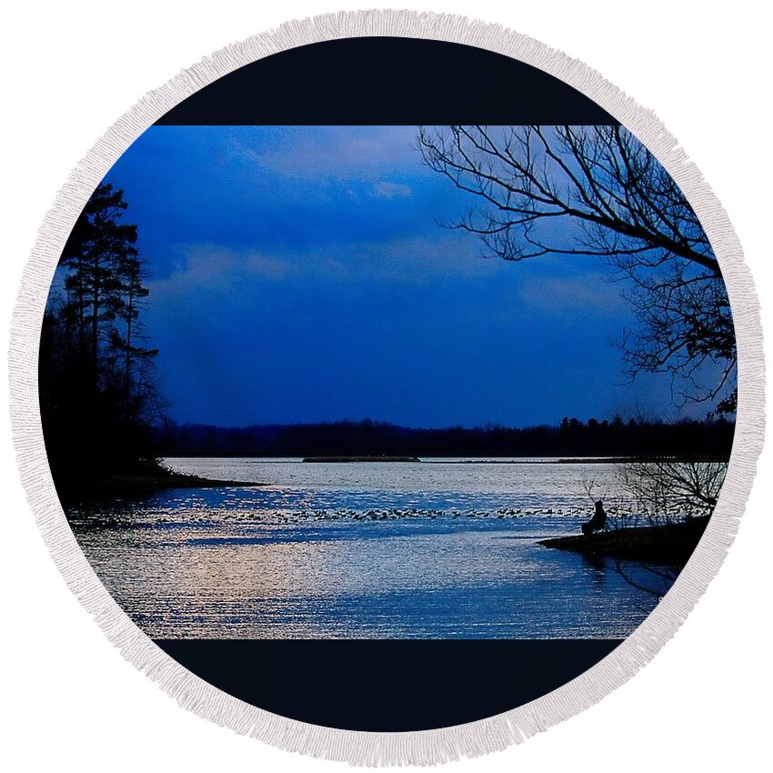 Landscape Round Beach Towel featuring the photograph Twilight Time Fisherman by Mary Walchuck