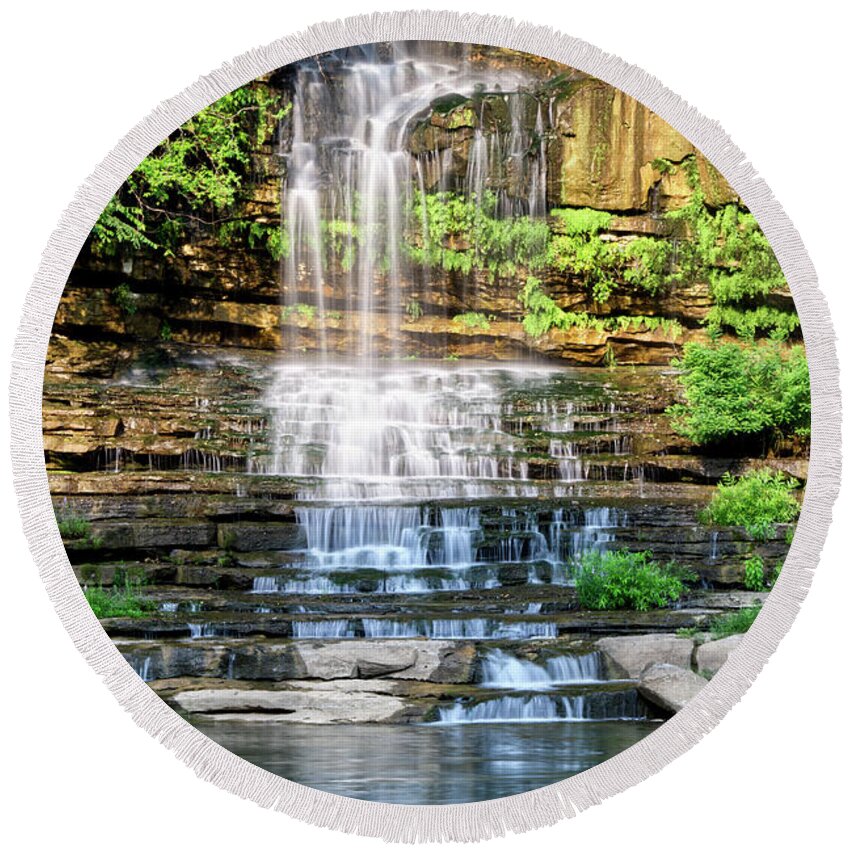 Twin Falls Round Beach Towel featuring the photograph Twin Falls 26 by Phil Perkins