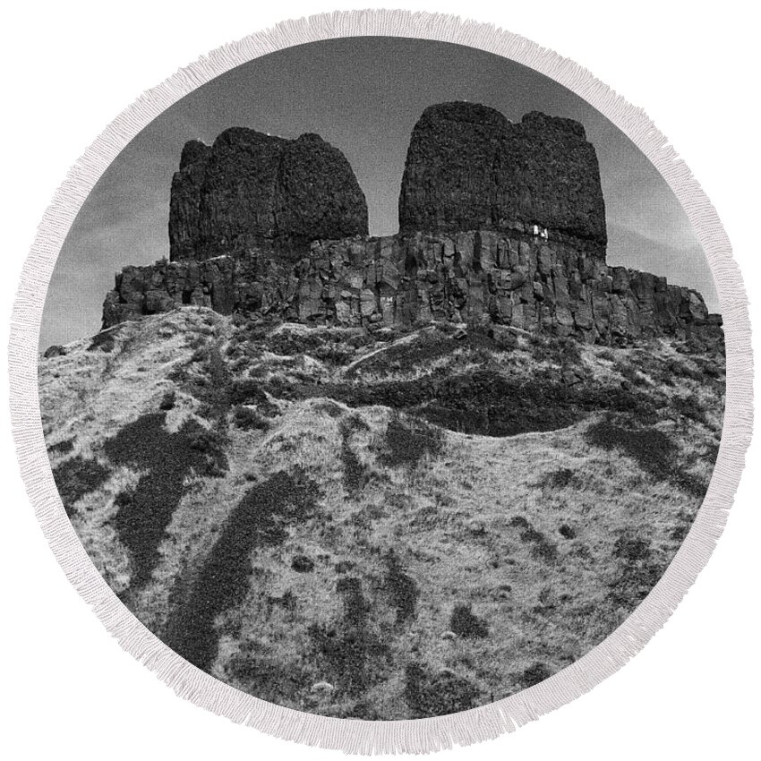 Mesas Round Beach Towel featuring the photograph Twin mesas by Jean Evans