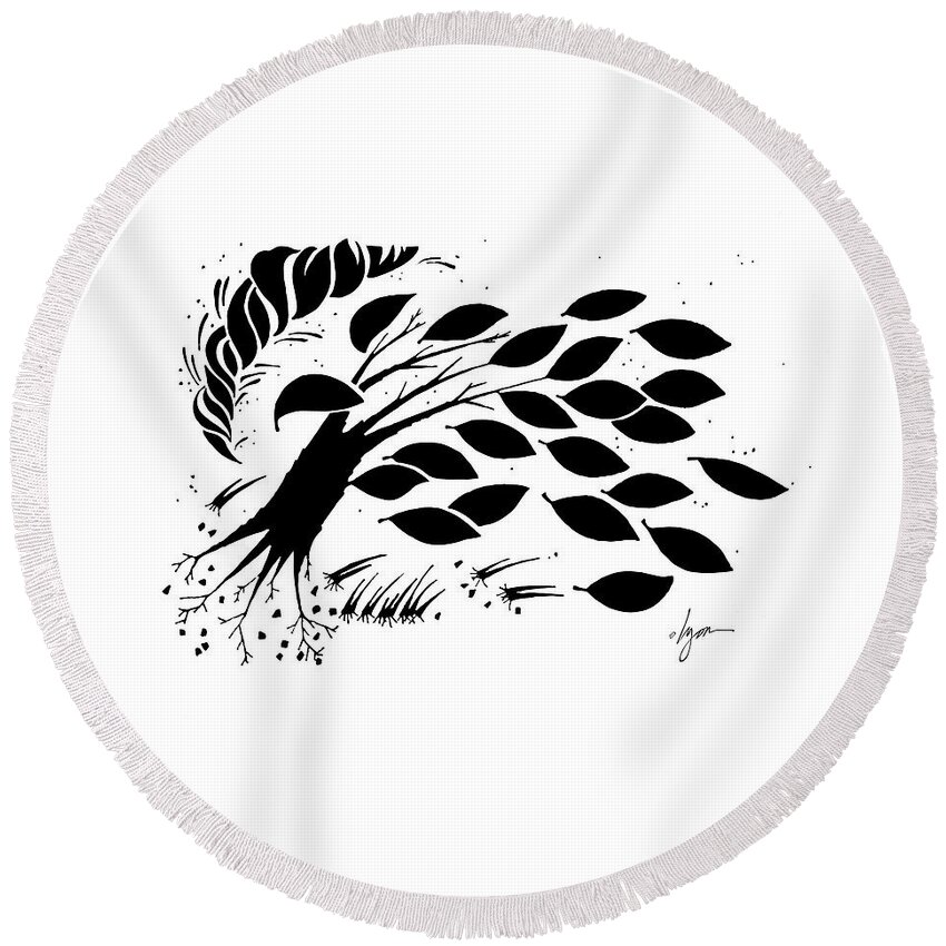 Black And White Round Beach Towel featuring the drawing Twister by Angela Treat Lyon
