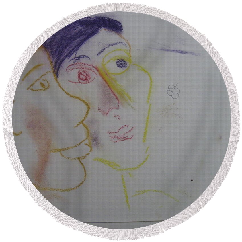  Round Beach Towel featuring the drawing Two Faces by AJ Brown