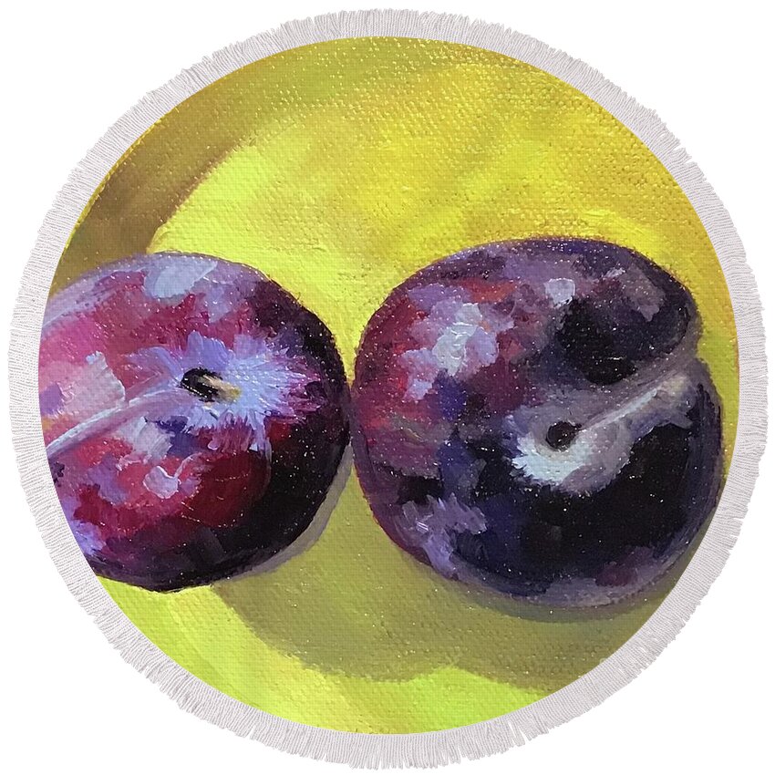 Plum Round Beach Towel featuring the painting Two Plums by Anne Marie Brown