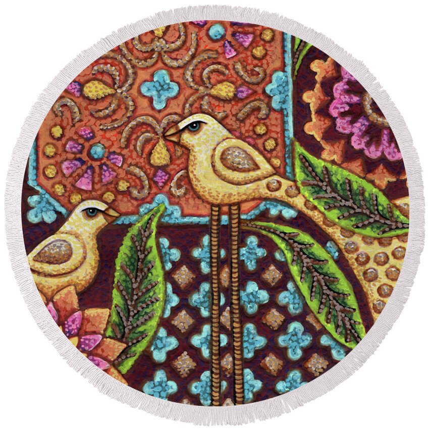 Bird Round Beach Towel featuring the painting Two To Tango by Amy E Fraser