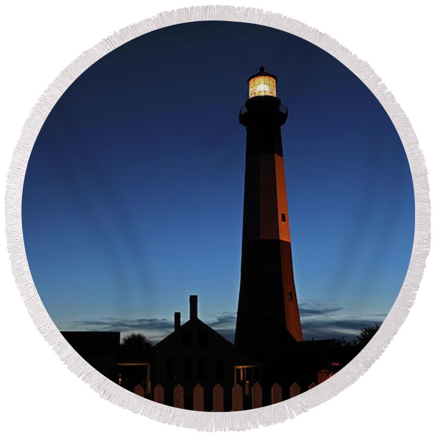 Lighthouse Round Beach Towel featuring the photograph Tybee Island Lighthouse, Ga.- Night Shot by Richard Krebs