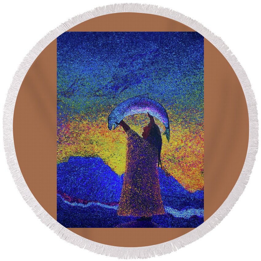  Round Beach Towel featuring the painting Tyee by Gregg Caudell