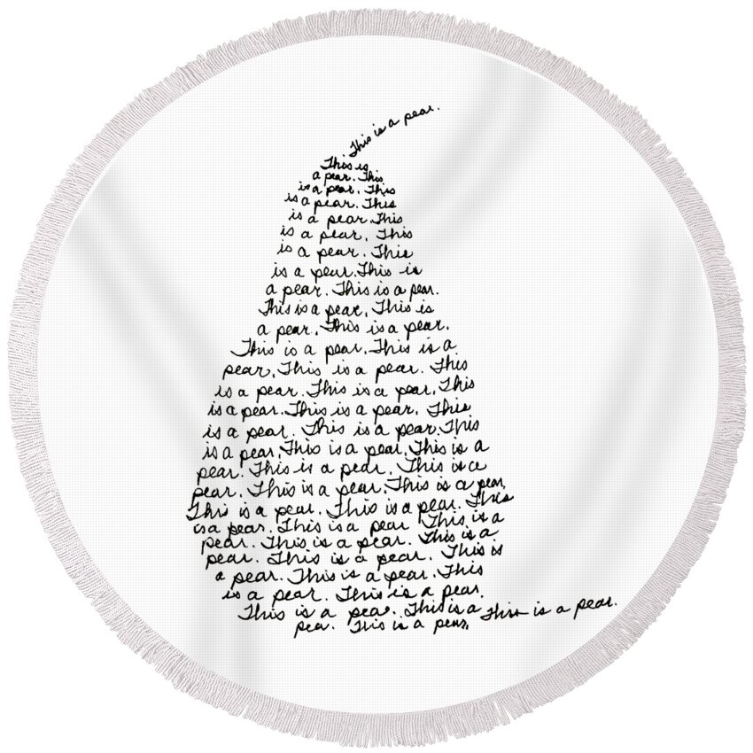 Typographic Round Beach Towel featuring the drawing Typographic Pear Drawing by Nancy Merkle