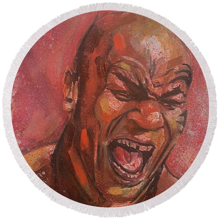 Mike Tyson Round Beach Towel featuring the painting Tyson by Joel Tesch