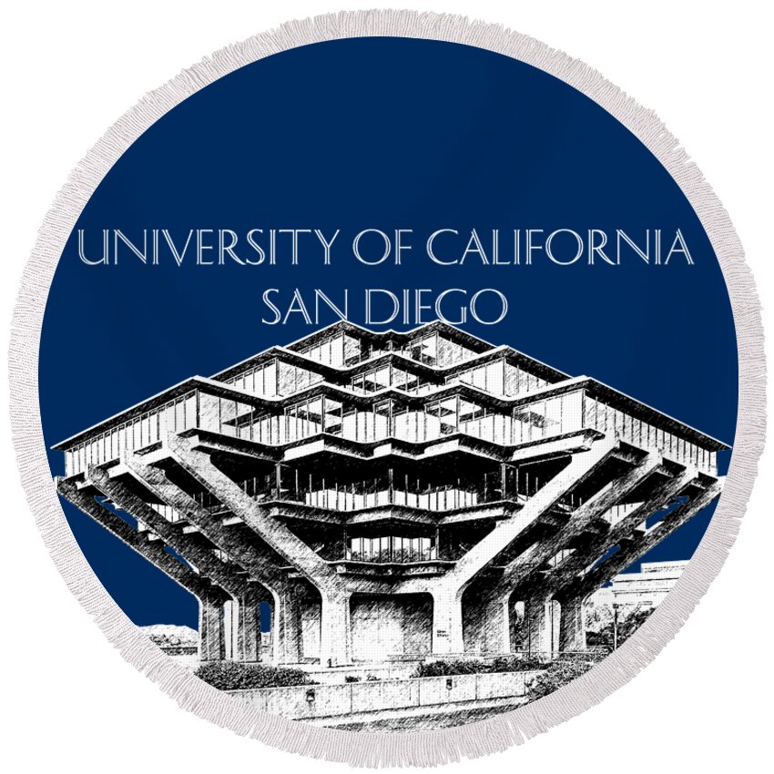 University Of California San Diego Round Beach Towel featuring the digital art UC San Diego Navy Blue by DB Artist