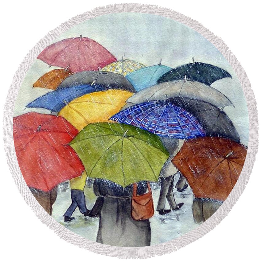 Umbrella Round Beach Towel featuring the painting Umbrella Huddle Two by Kelly Mills