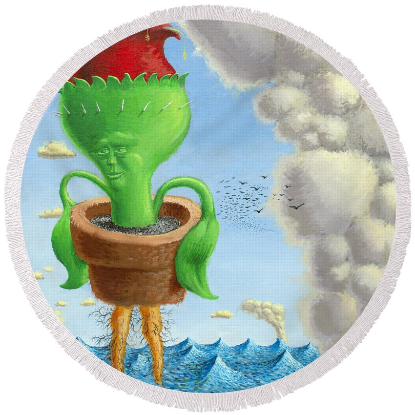 Plant Round Beach Towel featuring the painting Unbekante Tier by Sam Hurt