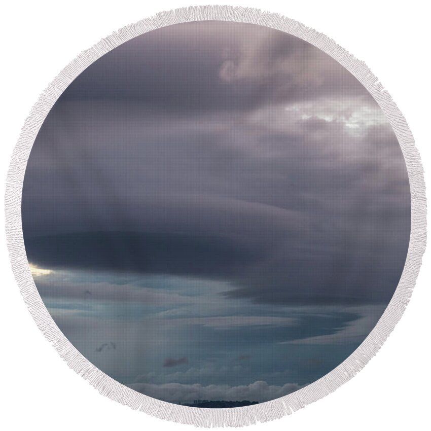 Clouds Round Beach Towel featuring the photograph Uncertain Forecast by Alex Lapidus