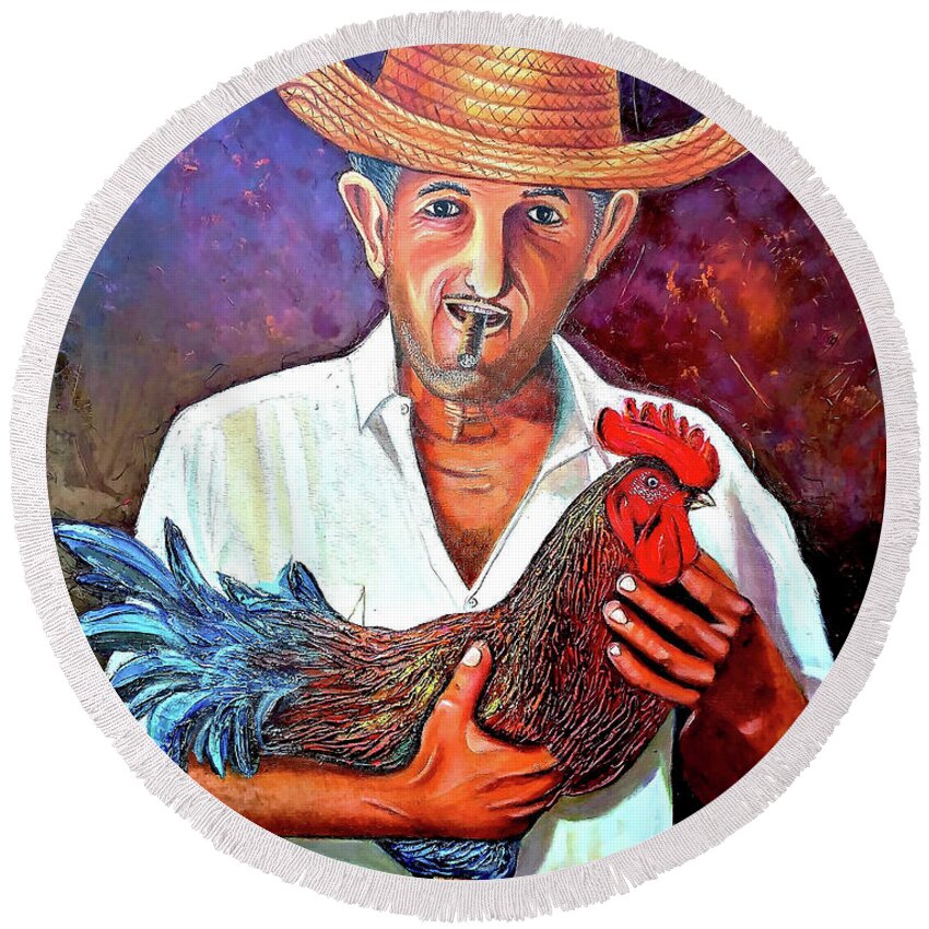 Rooster Round Beach Towel featuring the painting Uncle frank 2 by Jose Manuel Abraham