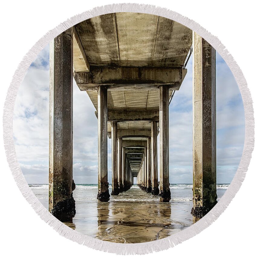 Pier Round Beach Towel featuring the photograph Under The Pier by Gary Geddes