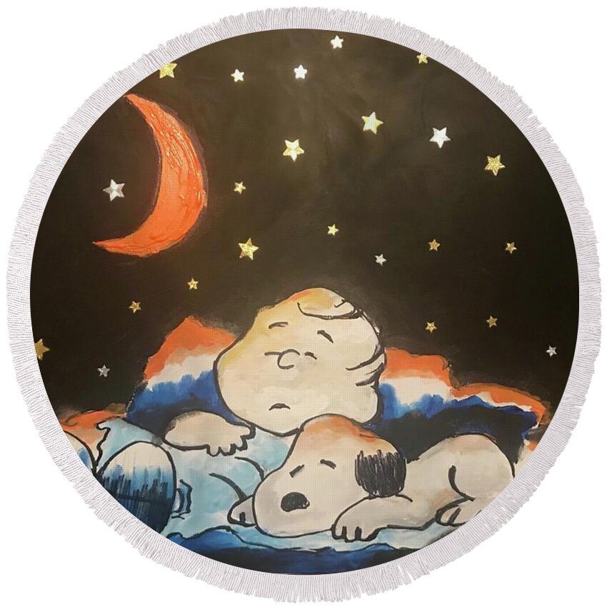  Round Beach Towel featuring the painting Under the Stars by Angie ONeal