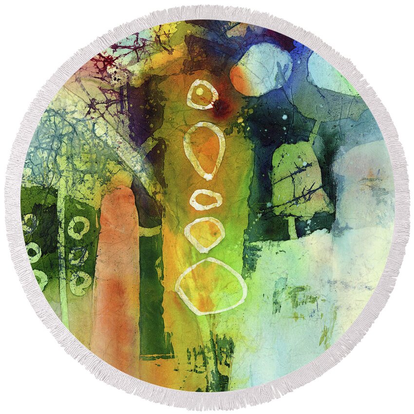 Change Imageartist Name: Round Beach Towel featuring the painting Under the Surface - Green by Hailey E Herrera