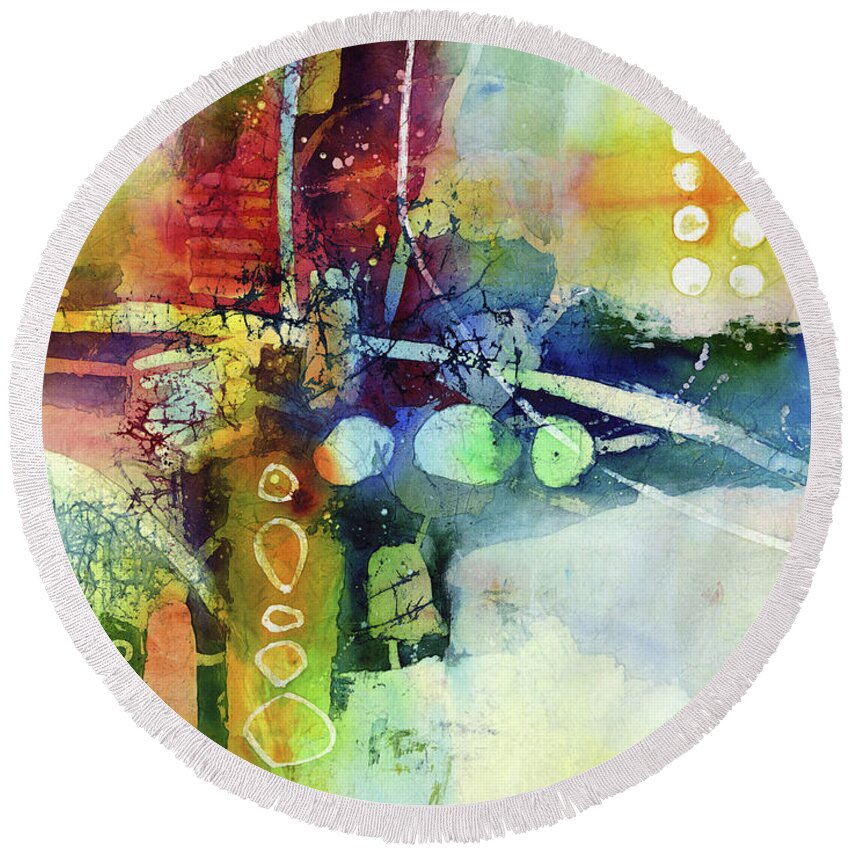 Abstract Round Beach Towel featuring the painting Under the Surface by Hailey E Herrera