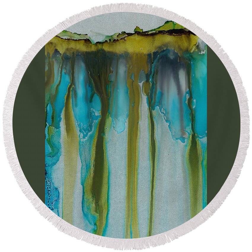 Abstract Round Beach Towel featuring the painting Underground by Katy Bishop