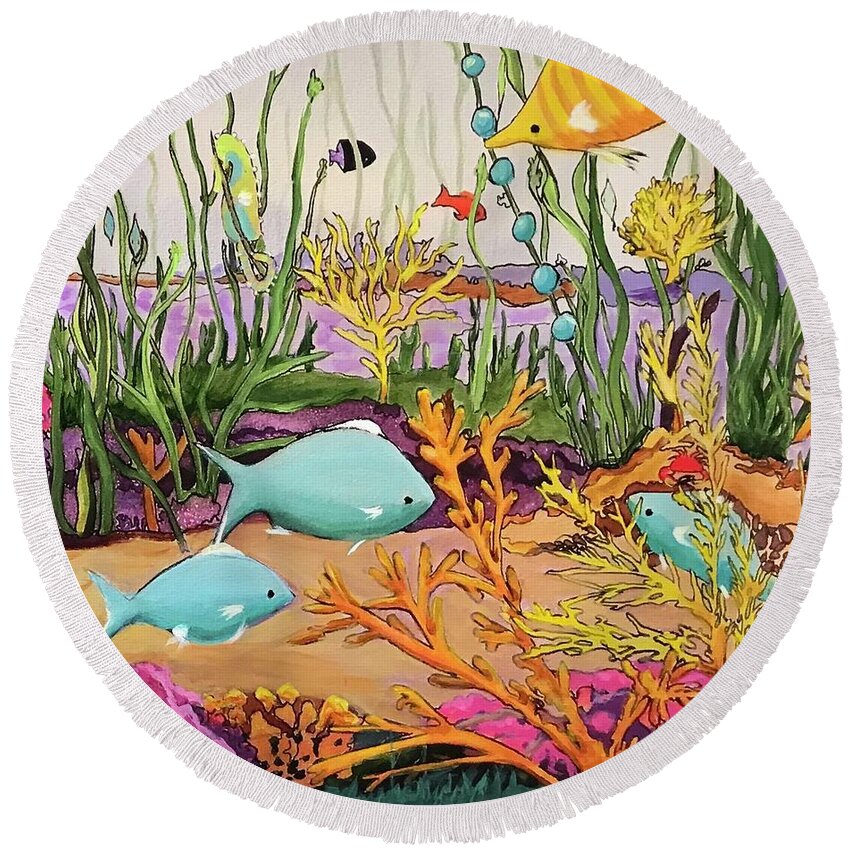 Tropical Fish Round Beach Towel featuring the painting Underwater Friends II by Sue Dinenno