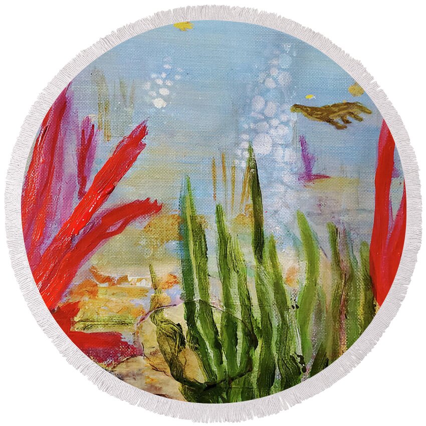 Landscape Round Beach Towel featuring the painting Underwater World by Sharon Williams Eng