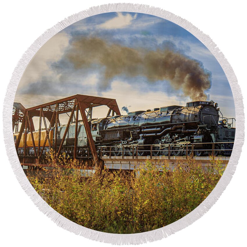 2019 Round Beach Towel featuring the photograph Union Pacific Big Boy 4014 Locomotive by Tim Stanley
