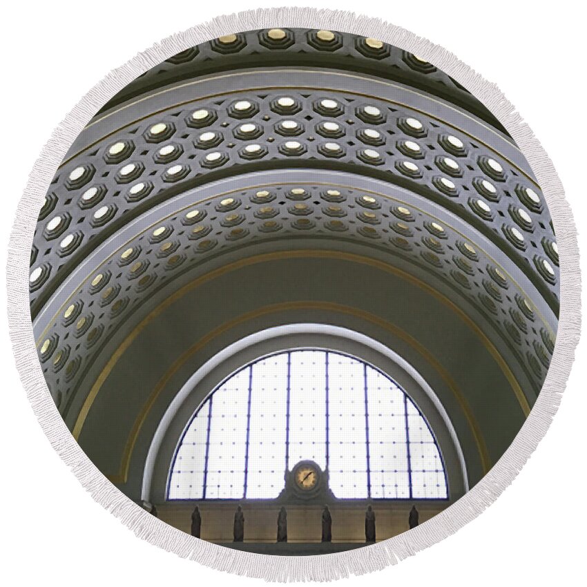 Photograph Round Beach Towel featuring the photograph union station 137PM by Richard Wetterauer