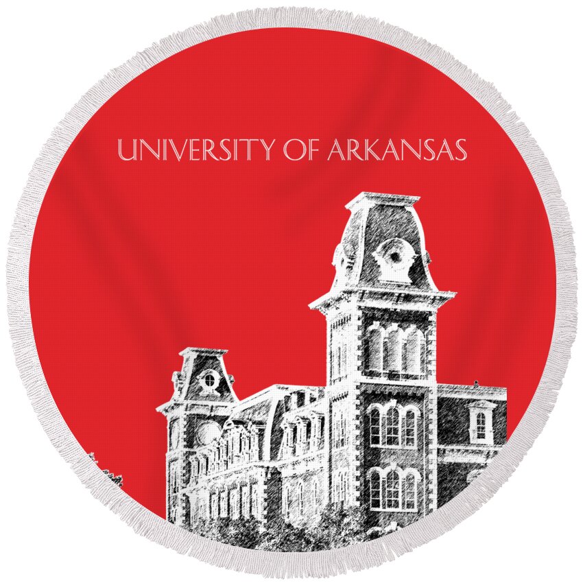 University Round Beach Towel featuring the digital art University of Arkansas - Red by DB Artist