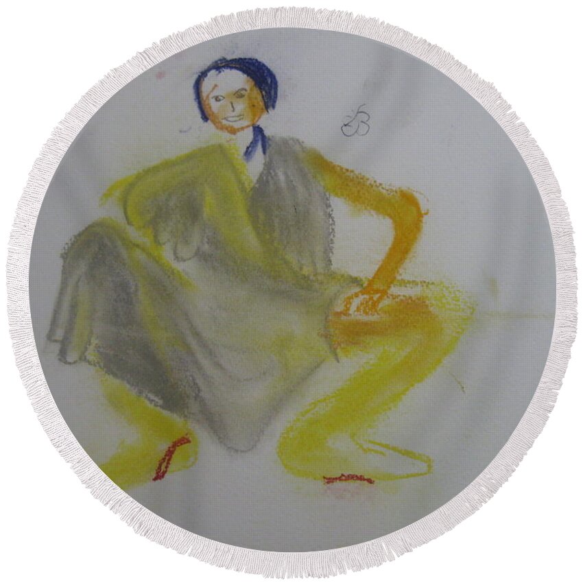  Round Beach Towel featuring the drawing Unladylike by AJ Brown