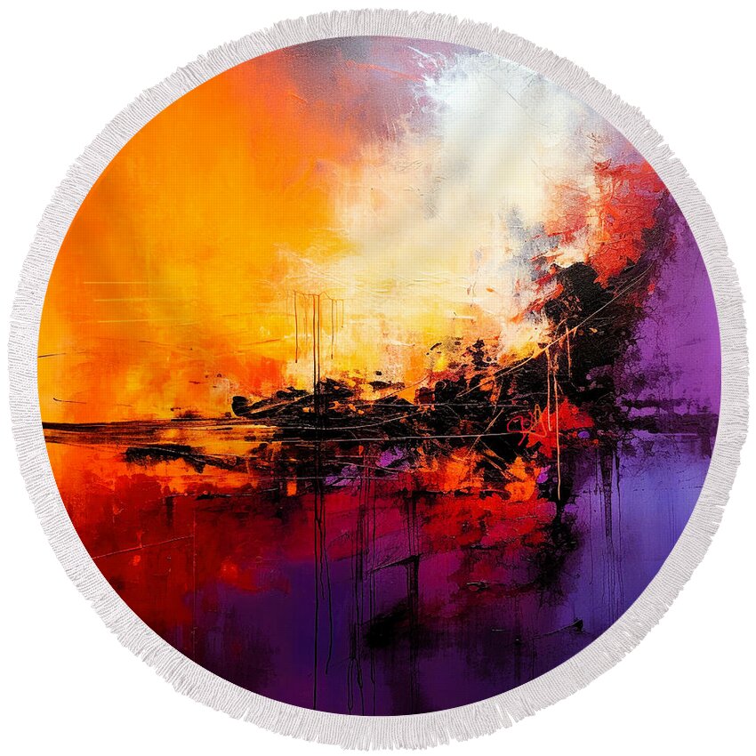 Abstract Round Beach Towel featuring the mixed media Untitled IX Art Print by Crystal Stagg