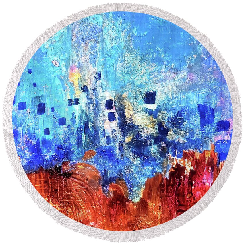Abstract Round Beach Towel featuring the painting Untitled by Karen Lillard