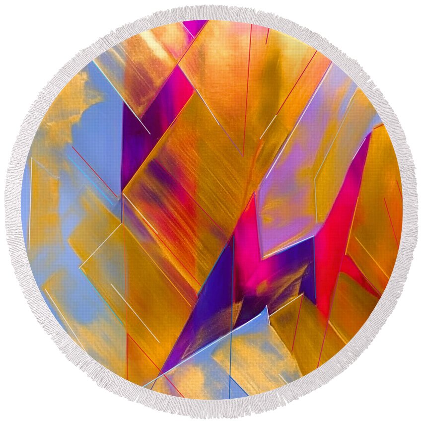 Abstract Round Beach Towel featuring the mixed media Untitled X by Crystal Stagg