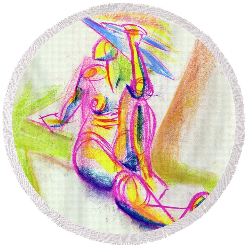 Colors Round Beach Towel featuring the drawing Untitled_figure Study_cde by Paul Vitko