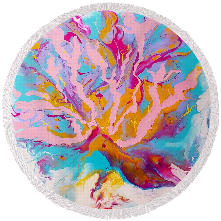 Abstract Round Beach Towel featuring the painting Upbeat by Christine Bolden