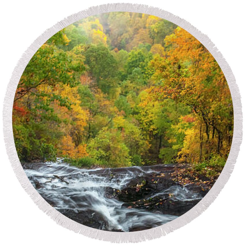 Falls Round Beach Towel featuring the photograph Upper Amicalola Falls in Autumn by Ginger Stein